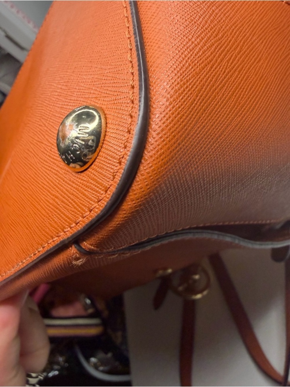 Michael Kors Burnt Orange Saffiano Leather Tote with MK Charm - Picture 8 of 13